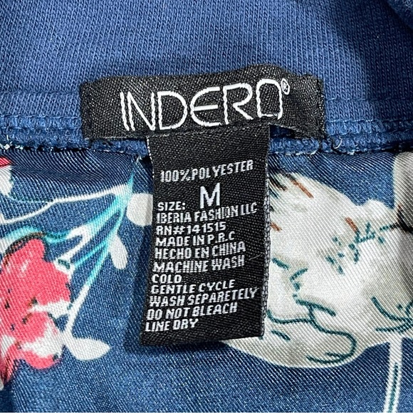 Indera size medium blue floral silky bomber jacket zip pockets thin material EUC - Picture 12 of 12